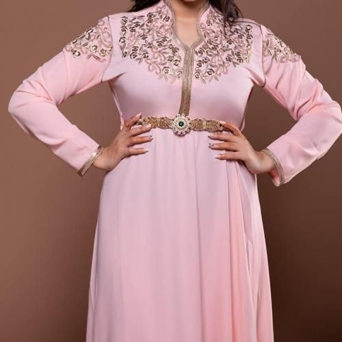 Jabador Maroc Caftan wahiba Crêpe -Rose / Taille M