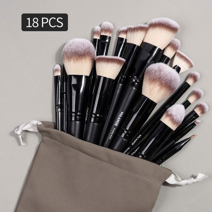 Kit 18 Pinceaux de Makeup - Avec 5pcs houppette et sac-noir