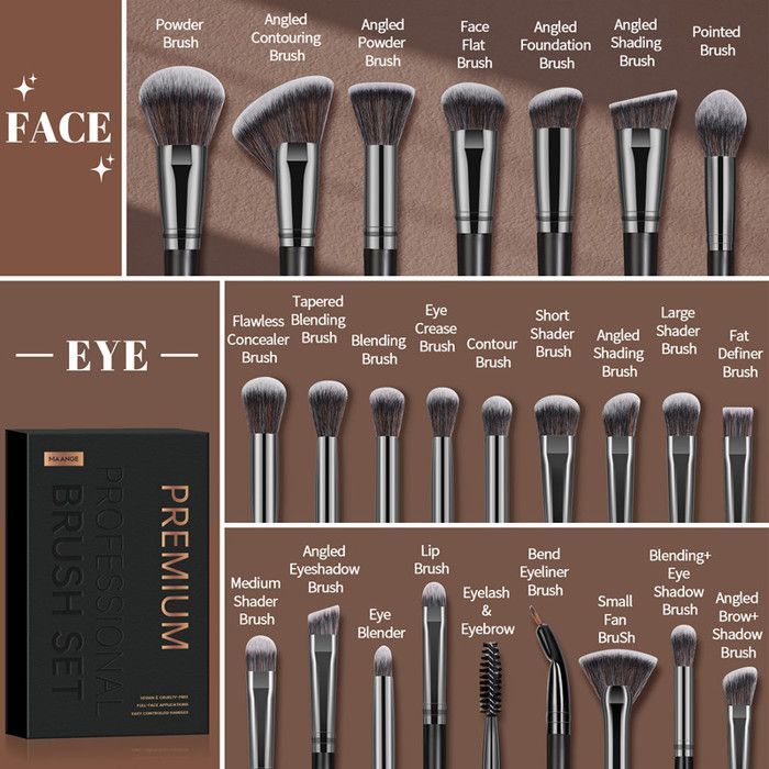 Image de Kit de pinceaux de maquillage - 25pcs - Vegan - Doux - Design classique - Noir - Unbranded
