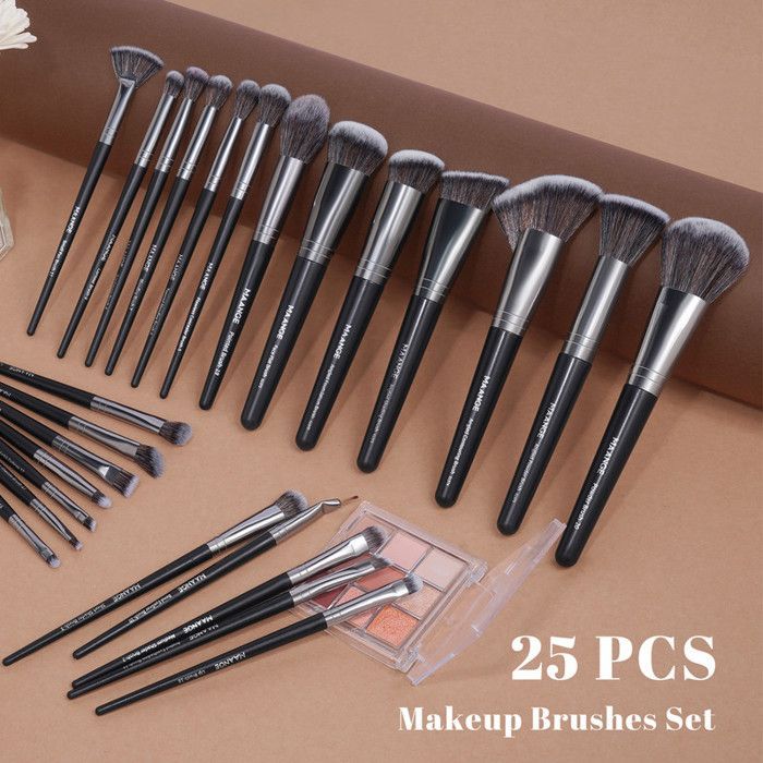 Image de Kit de pinceaux de maquillage - 25pcs - Vegan - Doux - Design classique - Noir - Unbranded