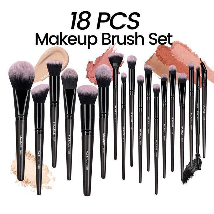 Kit de pinceaux de maquillage - MAANGE - MAG51239 - 18 pièces - Poils en nylon - Couleur noire/brown/pink