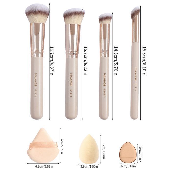 Kit de pinceaux de maquillage - MAANGE - 4 pièces - Fibres synthétiques - Multifonctionnel - Lavable