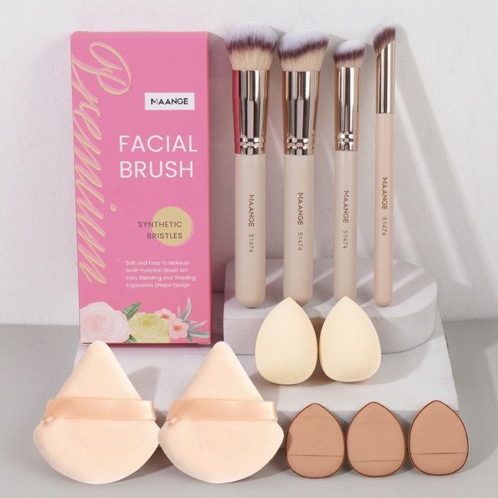 Image de Kit de pinceaux de maquillage - MAANGE - 4 pièces - Fibres synthétiques - Multifonctionnel - Lavable - Unbranded