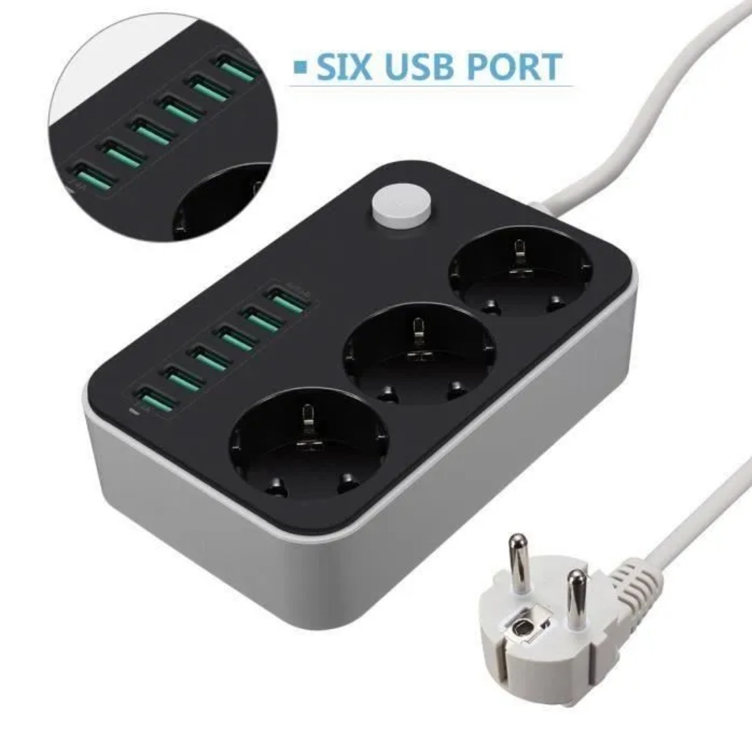 LDNIO 5V 3.4A Chargeur Bureau 3 Prise Alimentation 6 USB Port 1.6m Charger Multipris