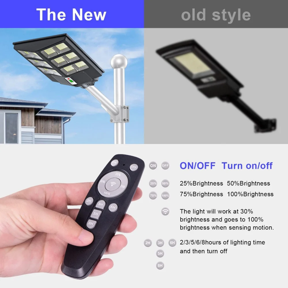 LED Street Light luminaire solaire sans fil 150w avec télécommande et support, détecteur de mouvement extérieur