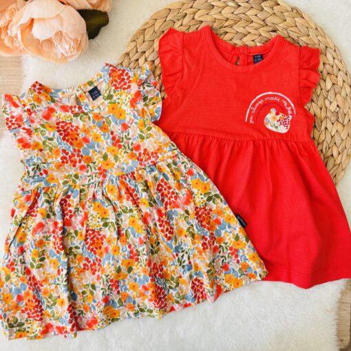 Lot de 2 robes pur coton Bébé fille Corail