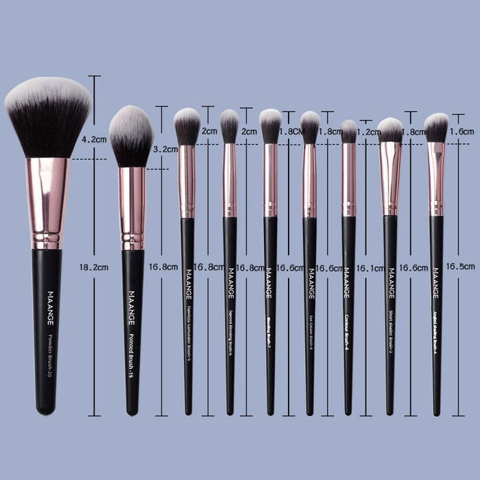 Image de Lot de 20 pinceaux de maquillage, manche noir, tube doré - Unbranded