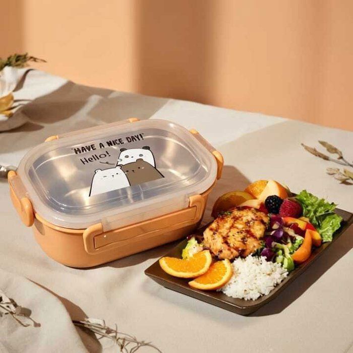 Lunch box à deux compartiments en inox avec cuillère – Idéal école &amp; travail HAVE NICE DAY