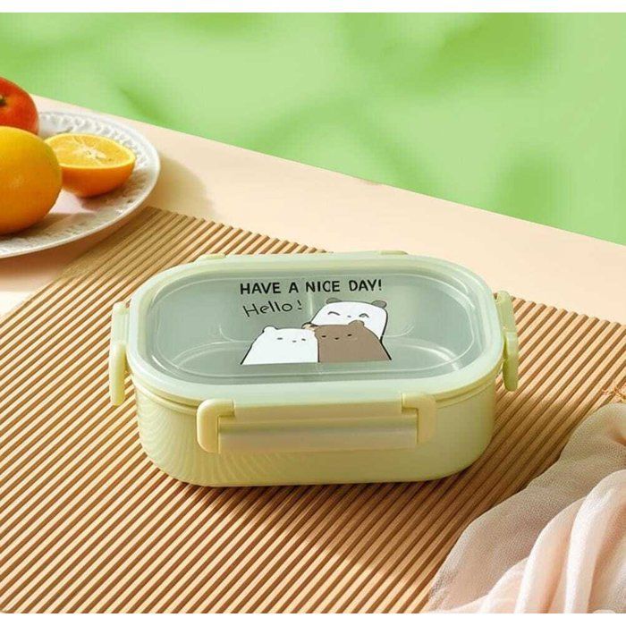 Lunch box à deux compartiments sur inox avec cuillère – Idéal école &amp; travail HAVE NICE DAY,