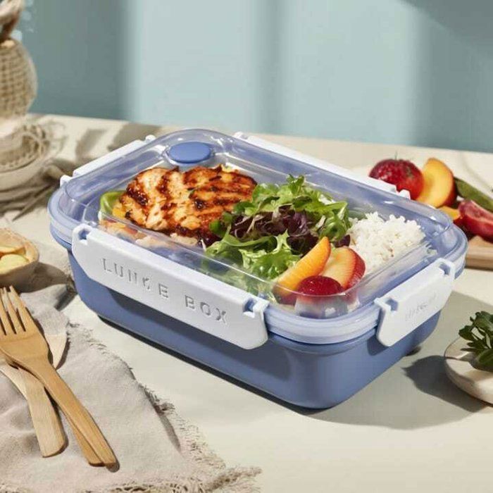 Image de Lunch box couleur bleu – 2 Compartiments Intérieurs inox – prévision &amp; Portable-24cm/17cm