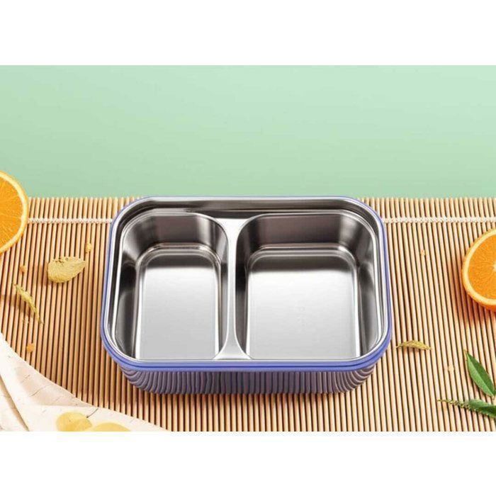 Image de Lunch box couleur bleu – 2 Compartiments Intérieurs inox – prévision &amp; Portable-24cm/17cm