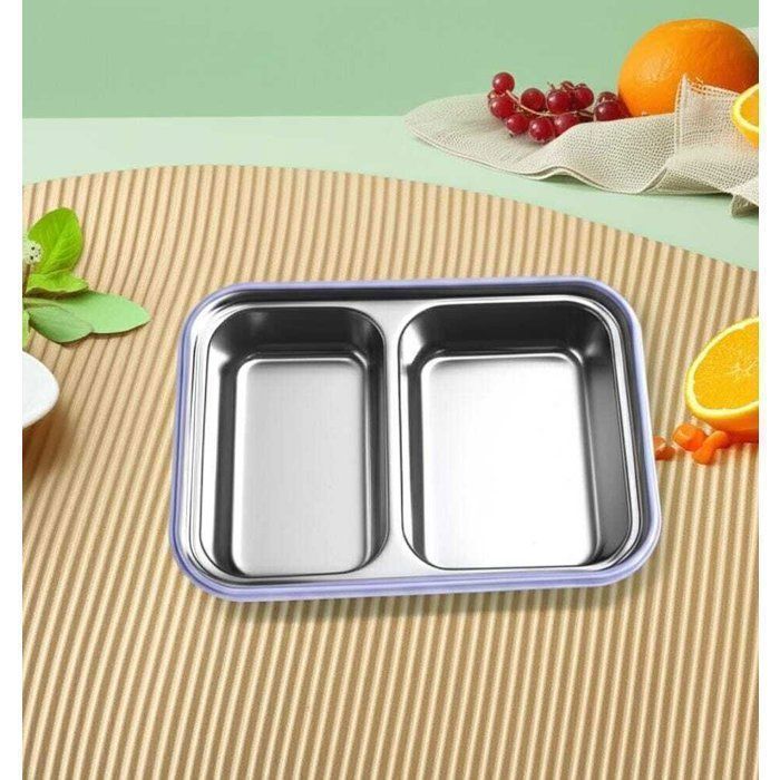 Lunch Box Isotherme - 2 Compartiments + Cuillère plastique alimentaire – Parfait pour l'École et comptine -22cm/15cm-couleur BLEU