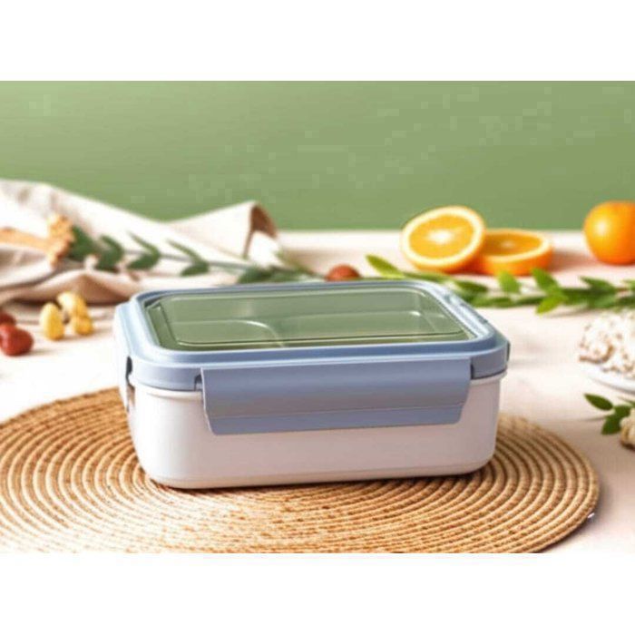 Image de Lunch Box Isotherme - 2 Compartiments + Cuillère plastique alimentaire – Parfait pour l'École et comptine -22cm/15cm-couleur BLEU