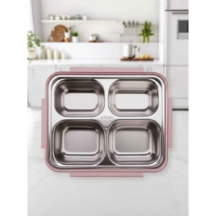 Lunch Box Isotherme avec 4 Compartiments + Cuillère et Fourchette en Inox – Parfait pour l'École et le Travail