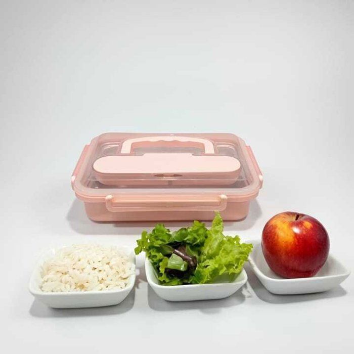 Image de Lunch Box Isotherme avec 4 Compartiments + Cuillère et Fourchette en Inox – Parfait pour l'École et le Travail