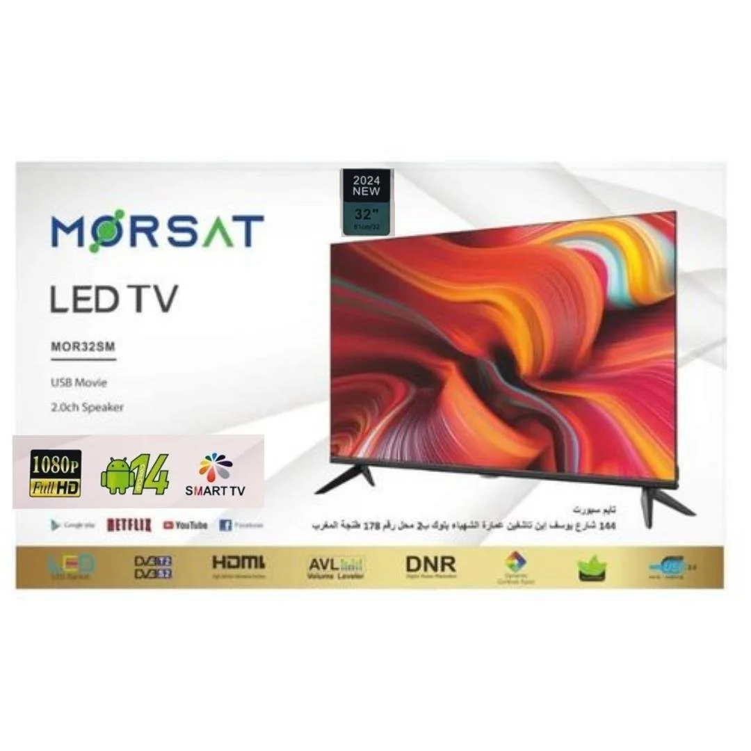 Morsat Android 14 Smart TV 32″ FHD + Récepteur intégré + TNT