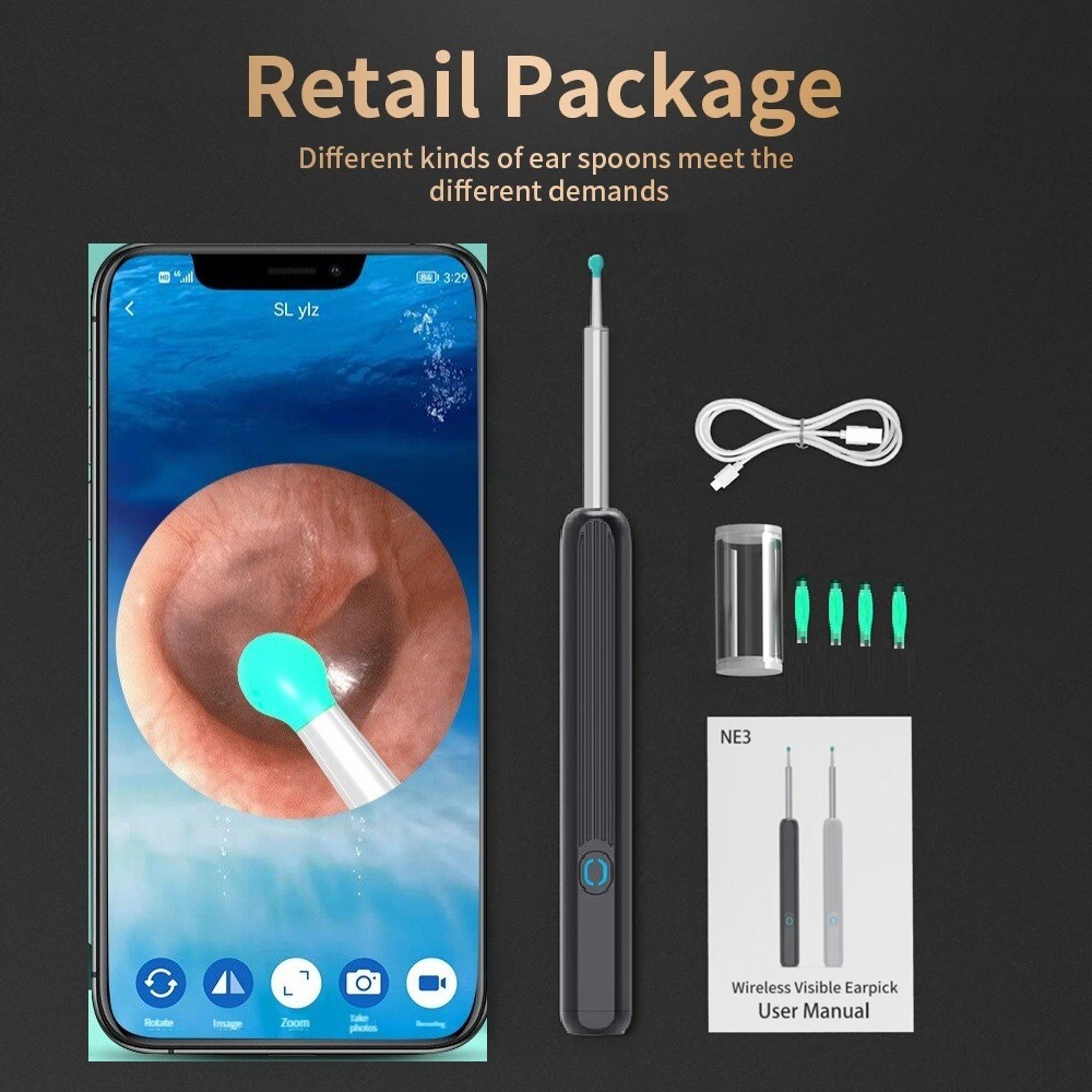 nettoyeur d'oreille avec caméra, otoscope endoscope, sans fil 1080p android iphone