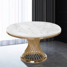nouveau Style mariage de luxe en acier inoxydable or Table à manger ronde marbre haut et chaises conceptions