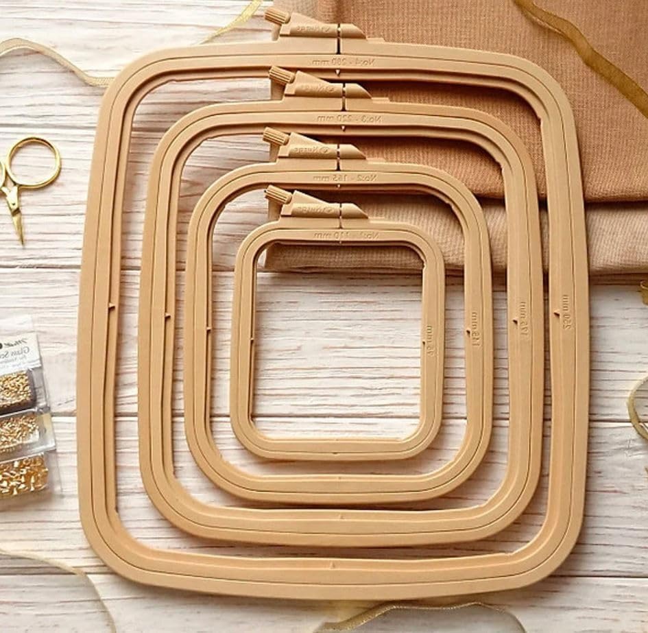 Nurge Beige X-Small (No:1) Cercle à broder carré en plastique, cerceaux de point de croix, cerceau à aiguille perforée, couture artisanale DIY, cerceaux à broder en plastique ABS