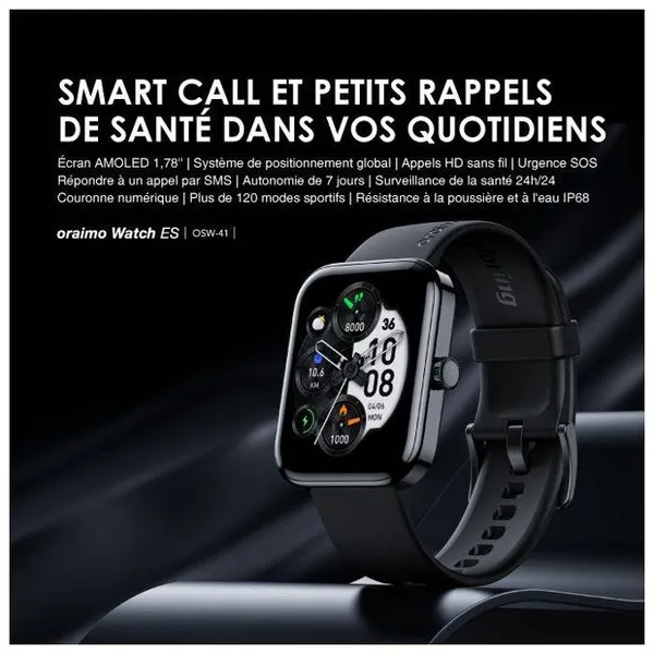 oraimo Watch 4 Plus 2.01″ HD IP68 Montre intelligente