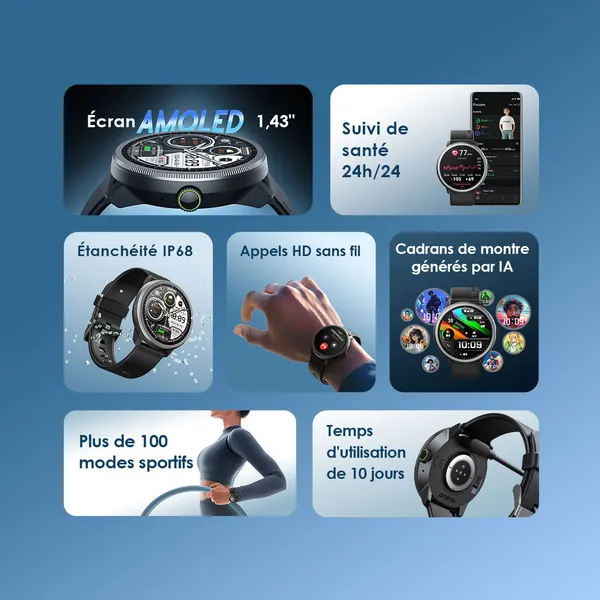 oraimo Watch 5R Pro AMOLED 1,43" Montre intelligente IP68 à interface flottante 2.5D
