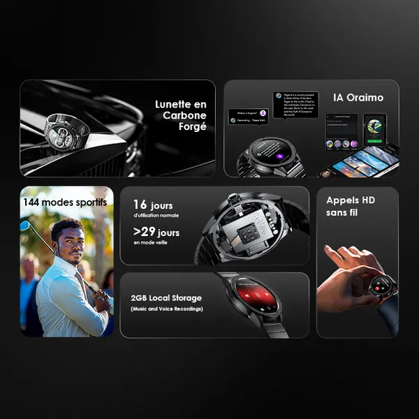 oraimo Watch Pro NT Montre intelligente alimentée par l'IA AMOLED de 1,43 pouces