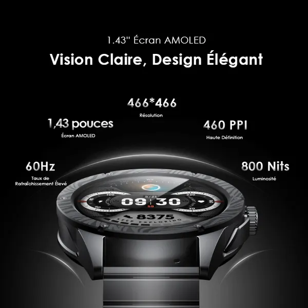 oraimo Watch Pro NT Montre intelligente alimentée par l'IA AMOLED de 1,43 pouces