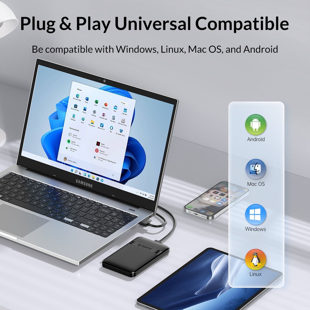 Orico Boitier SSD/HDD Type C ,2.5 pouces SATA 3.0