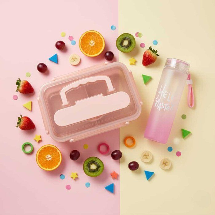 Pack Lunch Box Chauffante Électrique +gourde 900ml - Inox Amovible - 3 Compartiments - 1,5L - Rose et Blanc