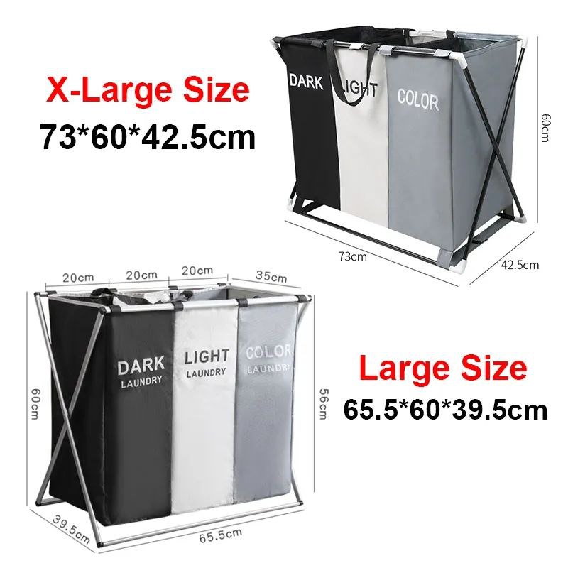 Image de Panier à linge pliable en 3 sections avec cadre en aluminium - Unbranded