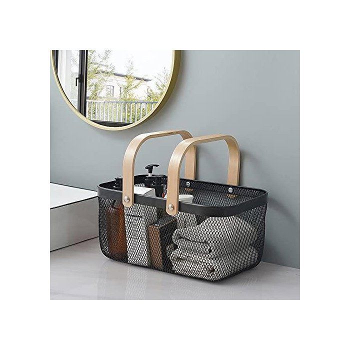 Panier Rectangulaire - MéNagers - Noir - Bois - Fer Forgé - 40x24,5x18cm