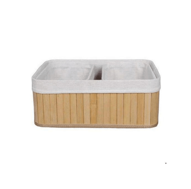 Paniers de rangement - Compactor - Lot de 3 - Bambou naturel - Doublure en tissu - Rectangulaires