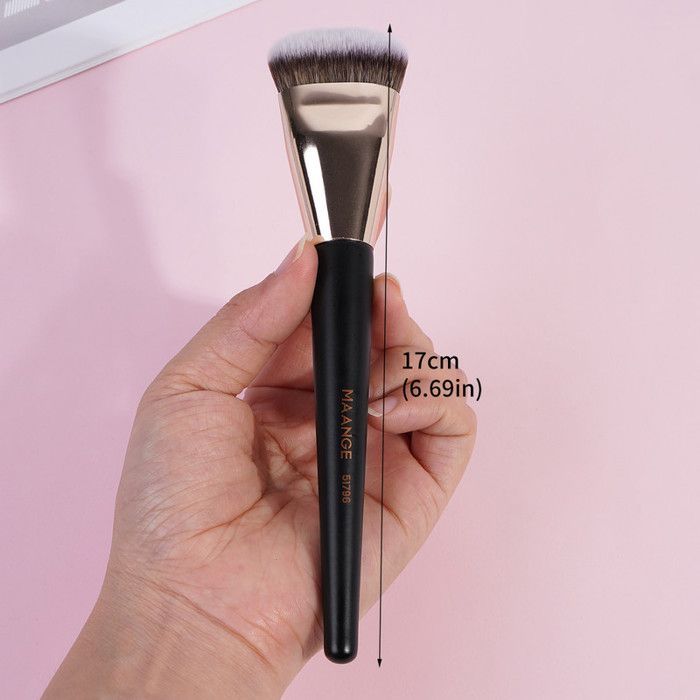 Pinceau de maquillage - Non spécifié - Non spécifié - Poignée noire - Tube doré - Vegan et cruelty-free