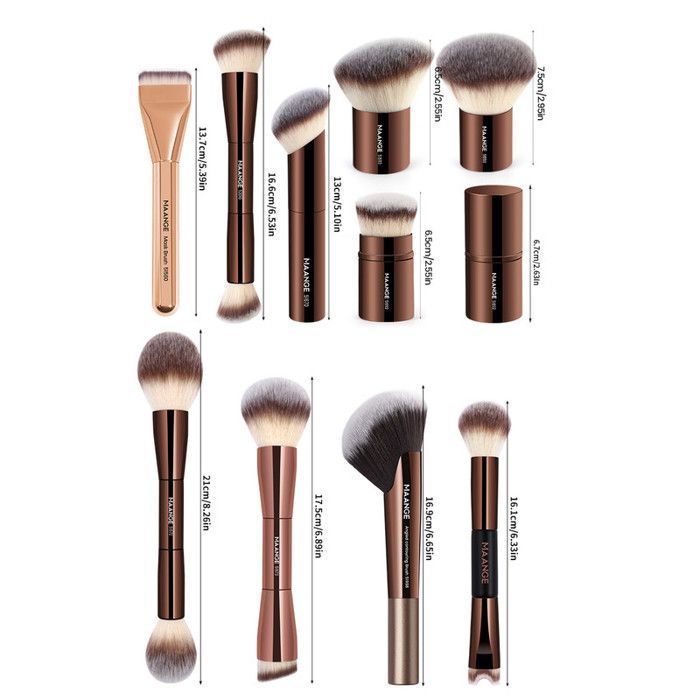 Image de Pinceaux de maquillage - MAANGE - MAG52107K+RB - 10 pièces - Poils en nylon - Couleur café et or - Unbranded