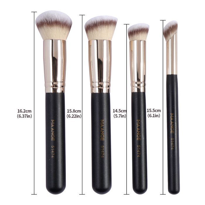 Image de Pinceaux de maquillage - MAANGE - Set de 4 - Poignée en bois - Fibres synthétiques - Doux et portable - Unbranded