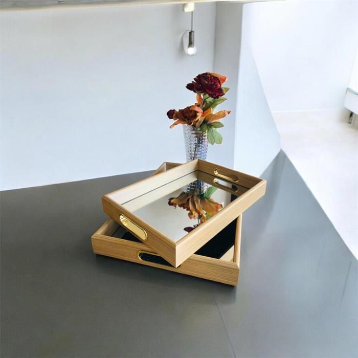 Image de Plateaux en bambou - Ensemble 2 plateaux - Détails dorés - Rectangulaires - Pratiques - Unbranded