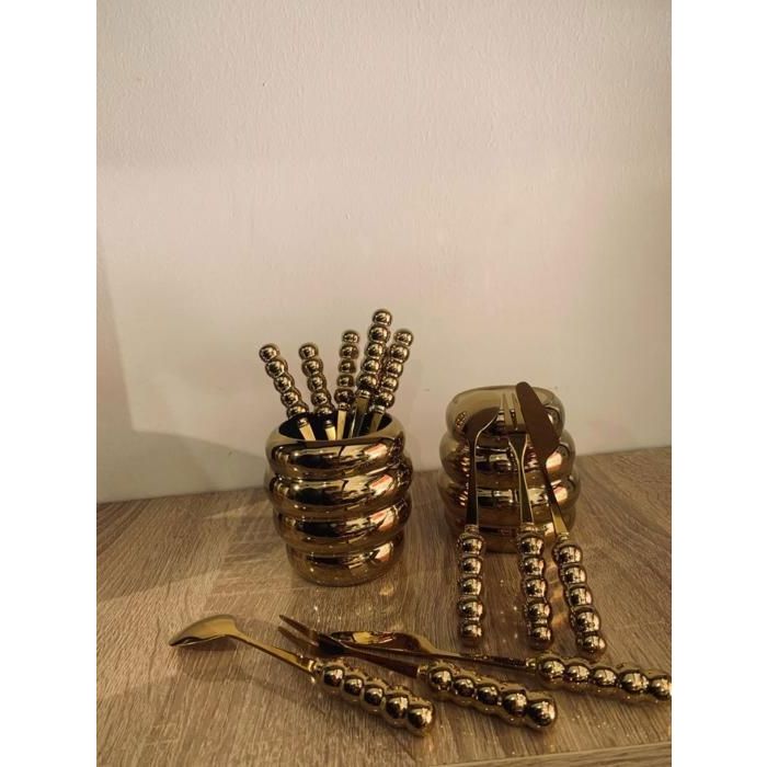 Image de Porte-couverts- Inox - Céramique - 2 cuillères - 2 fourchettes - 2 couteaux -pour apperitifs et dessert - Unbranded