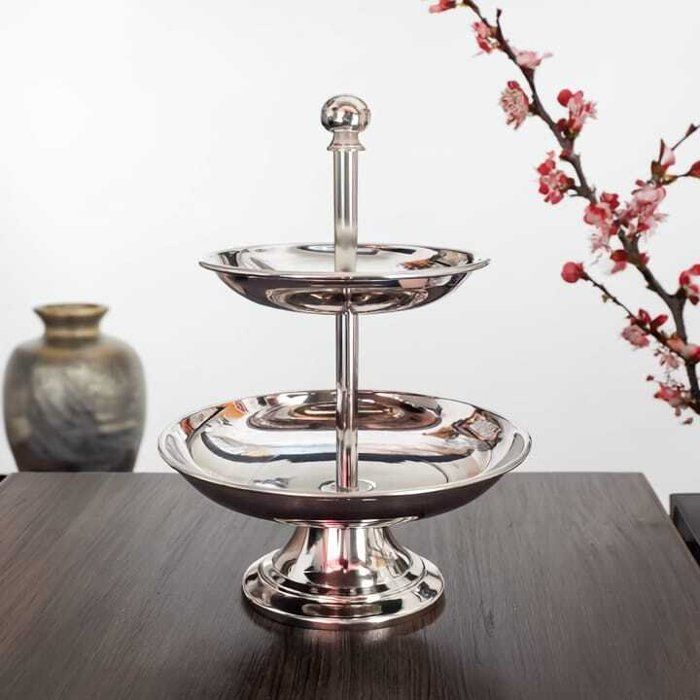 Image de Présentoir feda à Gâteaux en bronze de Fes inoxidable à 2 Niveaux – Plateau de Service Chic pour Fêtes et Réceptions