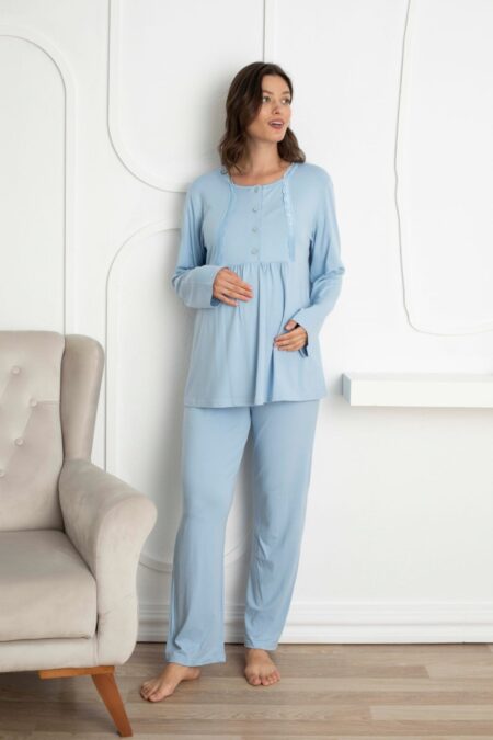Image de Pyjama grossesse et allaitement avec peignoir bleu - Unbranded