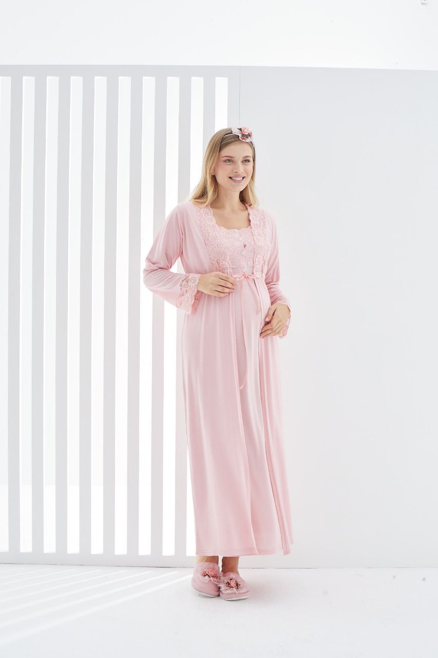Image de Pyjama robe dentelle grossesse Allaitement 2pcs : Saumon - Unbranded