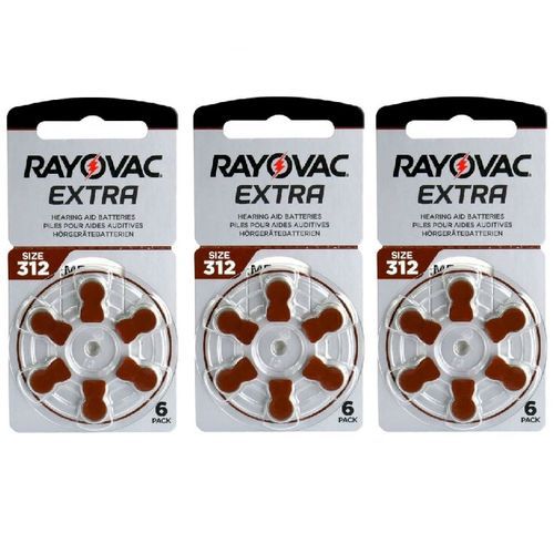 Rayovac Extra Hearing Aid Batterie //Aide Auditive 1.45v Size 312 PR41 //3 Pack x6 Piles