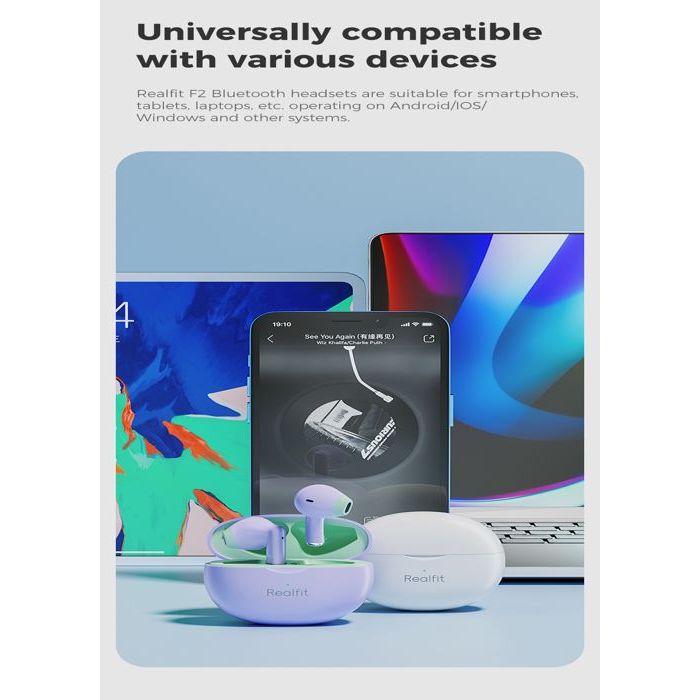 Image de Realfit F2 Bluetooth écouteur excellente qualité HIFI TWS sans fil Couleur Violet - Unbranded