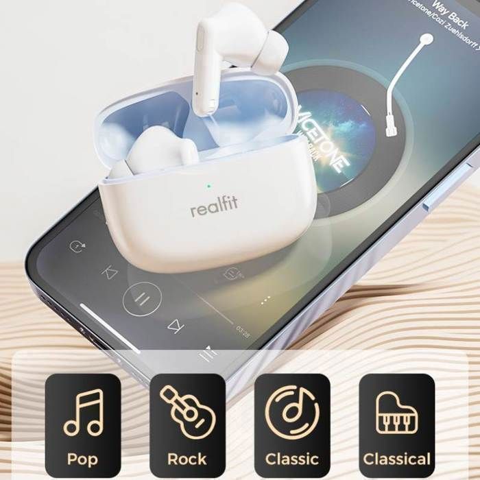 Realfit F3 - Écouteurs Sans Fil ANC - 5h d’Autonomie &amp; Charge Rapide 1.5h - Noir