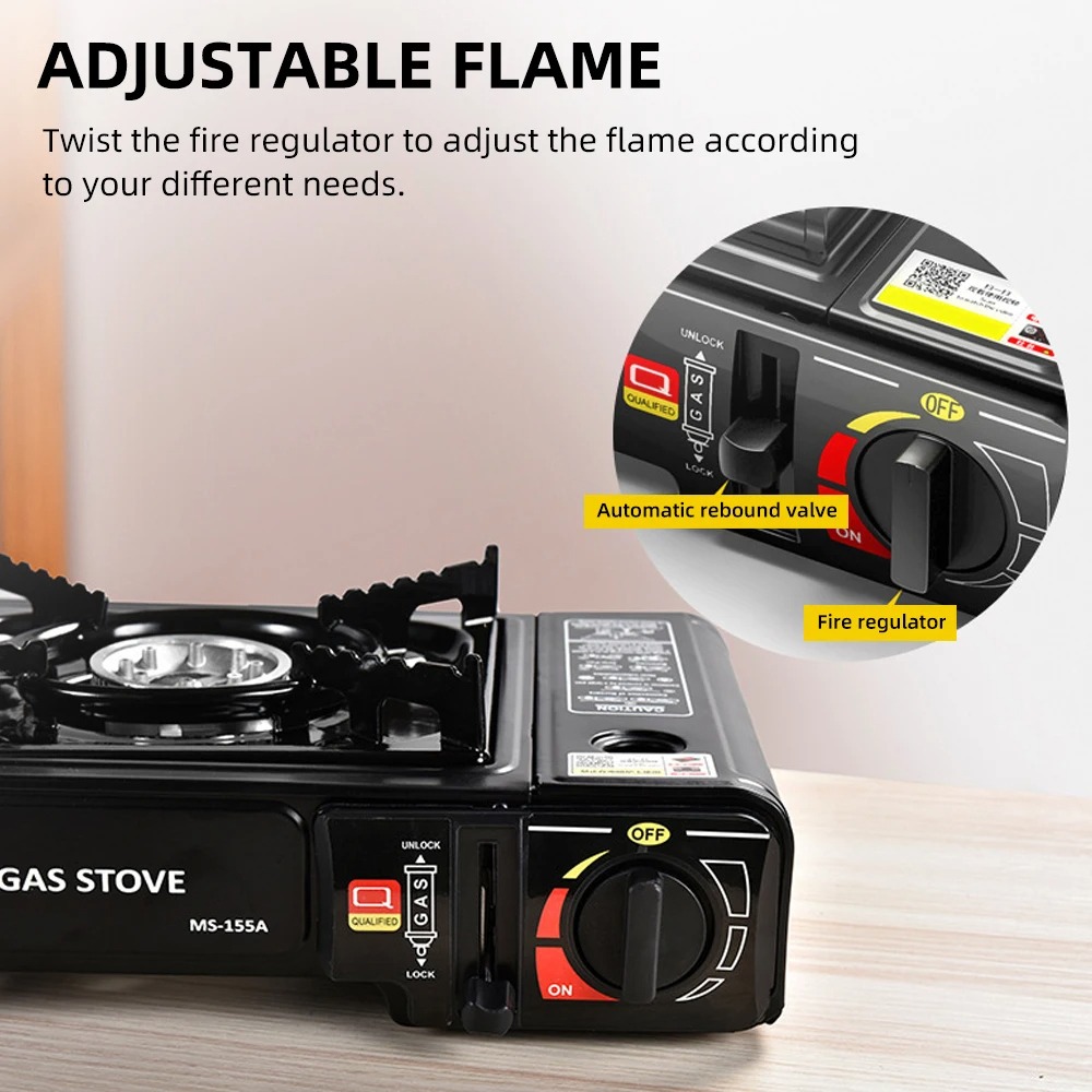 Réchaud De Camping NJ-01 à Brûleur Unique - Gaz Butane/propane - Puissance 2,2 KW - Avec Couvercle Et Grille Amovible