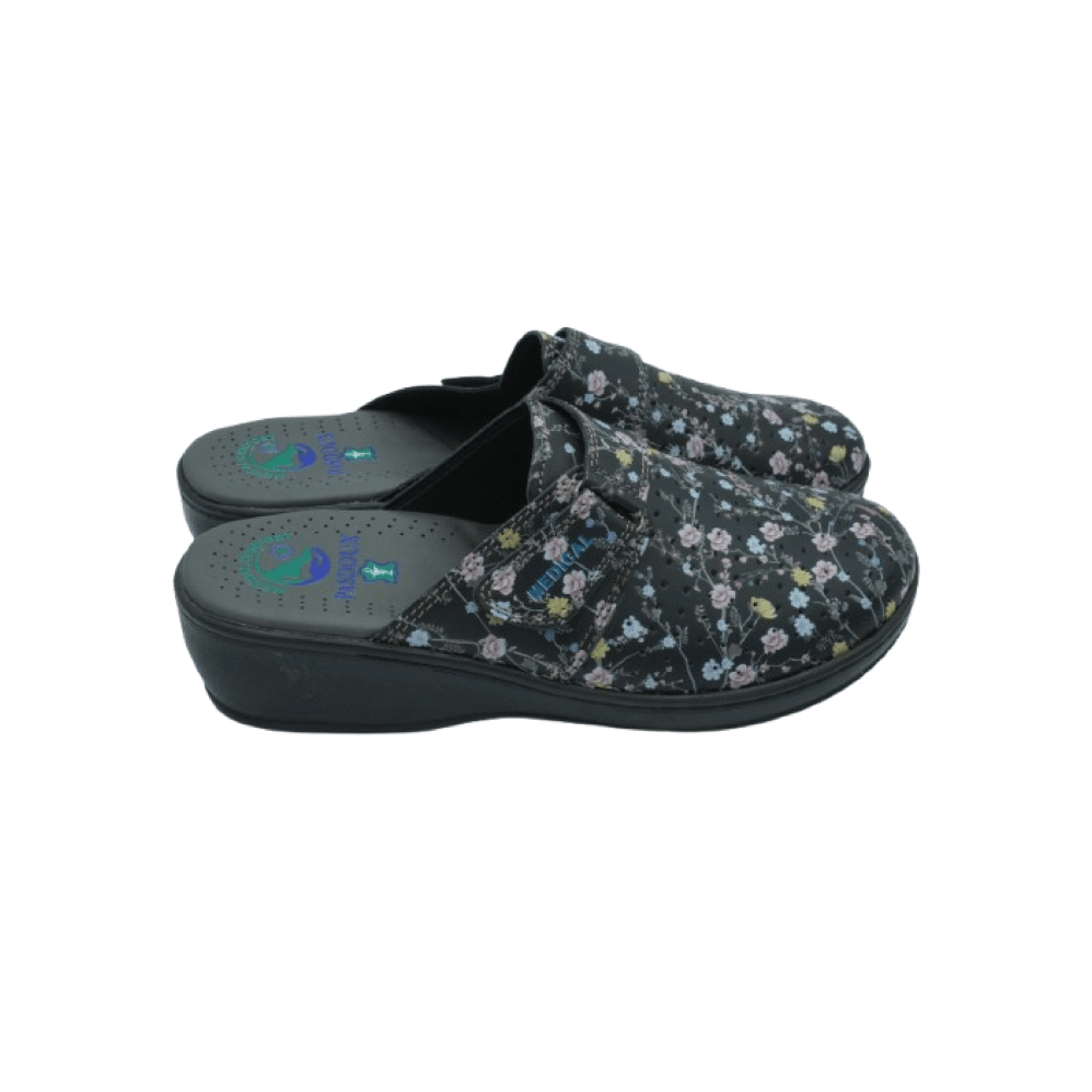 Sabots Médical en Noir  A Motif Fleure