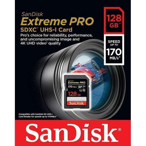 Image de Sandisk Carte mémoire SDXC Extreme PRO 128Gb jusqu'à 170 Mo / s, classe 10, U3, V30 - Unbranded