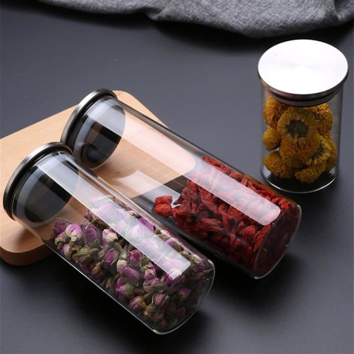 Image de Set 4 boîtes en verres avec couvercle inoxydable 1700 ml 1300 ml 1000 ml 700 ml - Unbranded