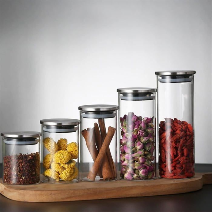 Image de Set 4 boîtes en verres avec couvercle inoxydable 1700 ml 1300 ml 1000 ml 700 ml - Unbranded