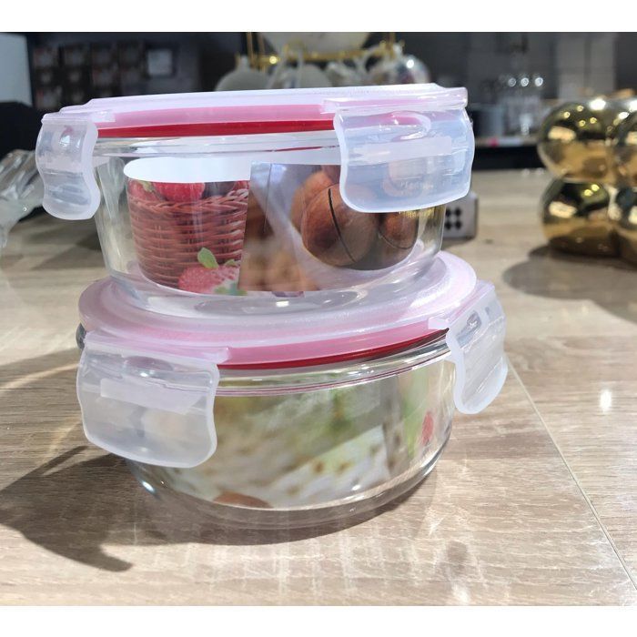 Set de 2 boîtes 400 ml et 320 ml en verre hermetiques avec couvercles-couleurs bleu et rose