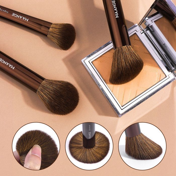 Image de Set de pinceaux de maquillage - Maange - 13 pièces - Marron foncé - Comprend 2 éponges - Sac inclus - Unbranded